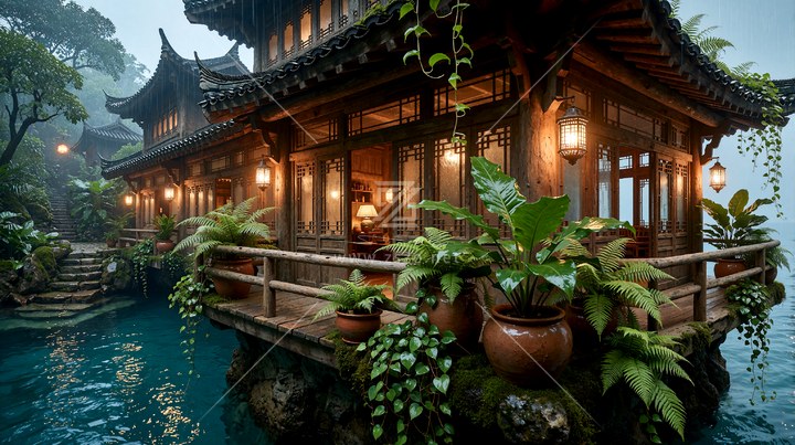 海岛景山木屋