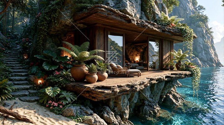 悬崖海岛木屋