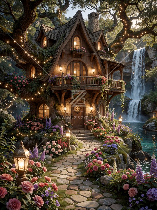 花园瀑布小屋