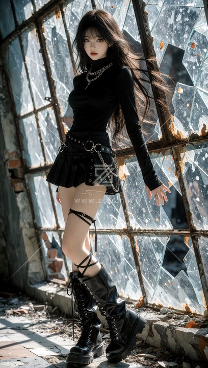 黑裙直发女孩
