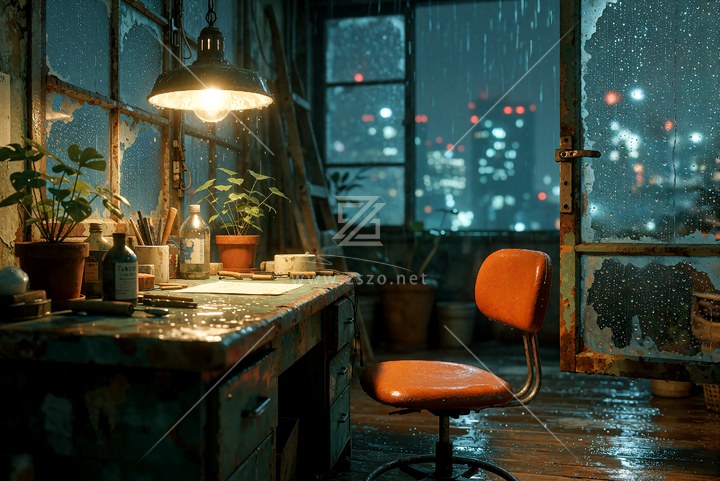 雨夜的工作室