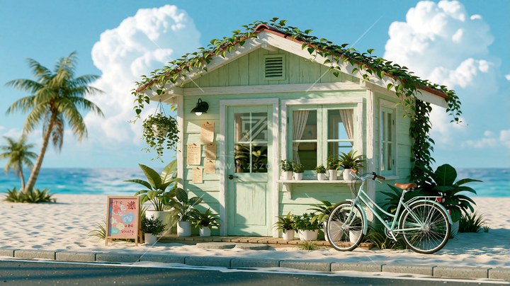 洁白沙滩小屋