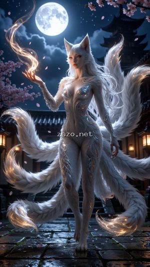 月夜九尾白狐仙