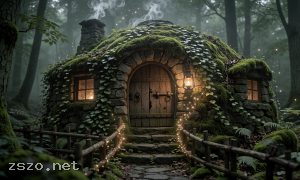 森林苔藓圆顶霍比特小石屋