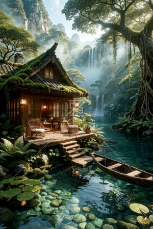 山景河边小木屋