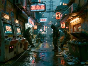 赛博雨夜霓虹巷道
