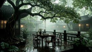 中式浓雾庭院