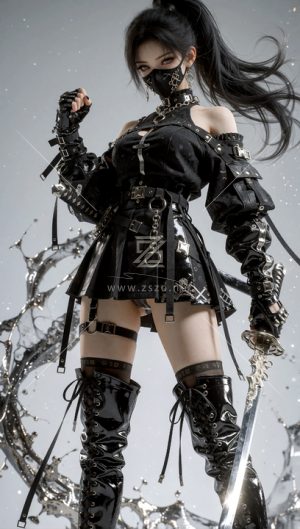冷峻蒙面女性