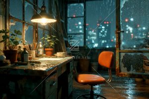 雨夜的工作室