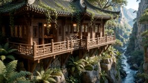 悬崖共生木屋