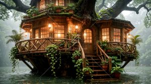 阴雨秘境树屋