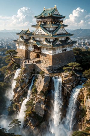 悬崖瀑布楼阁